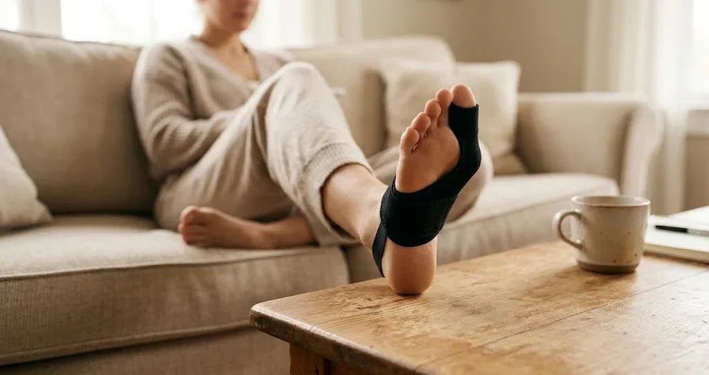 صورة توضح طريقة لبس مصحح إبهام القدم داخل الحذاء