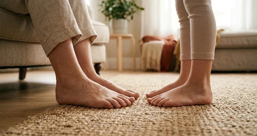 صورة مقارنة بين قوس القدم الطبيعي والقدم المسطحة عند الوقوف