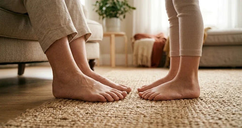 صورة مقارنة بين قوس القدم الطبيعي والقدم المسطحة عند الوقوف